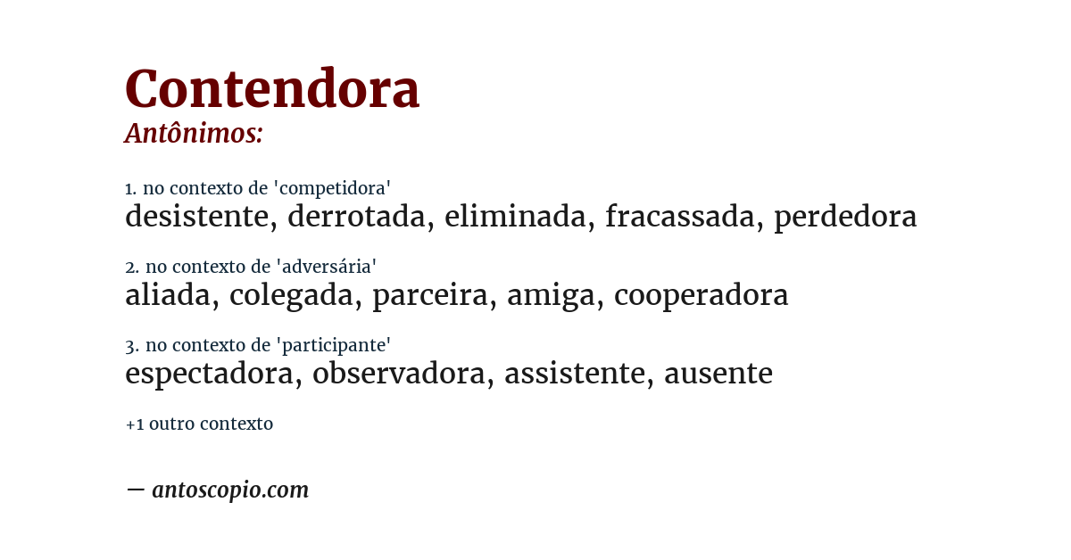 Antônimo de contendora