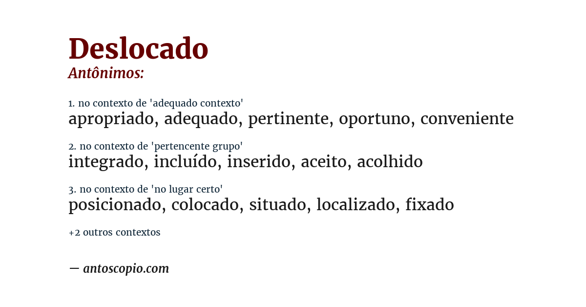 Antônimo de deslocado