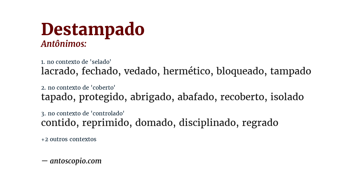 Antônimo de destampado