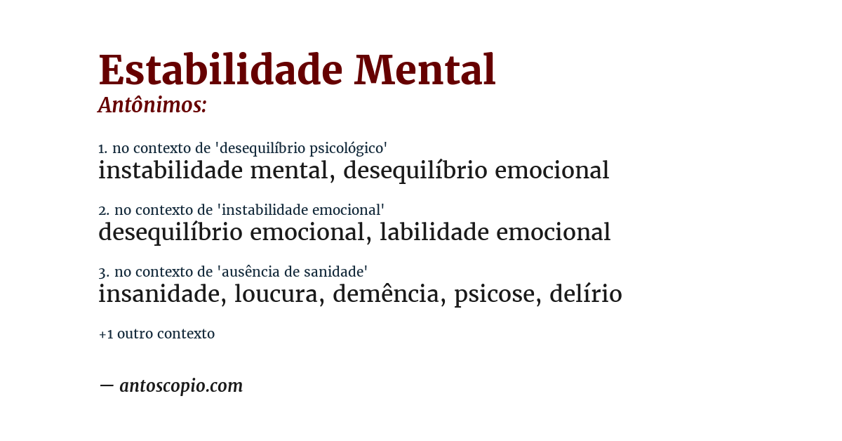Antônimo de estabilidade mental