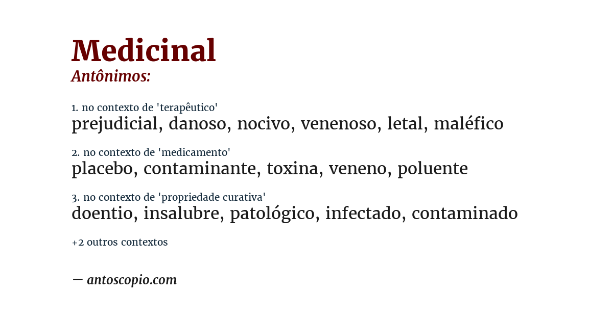Antônimo de medicinal