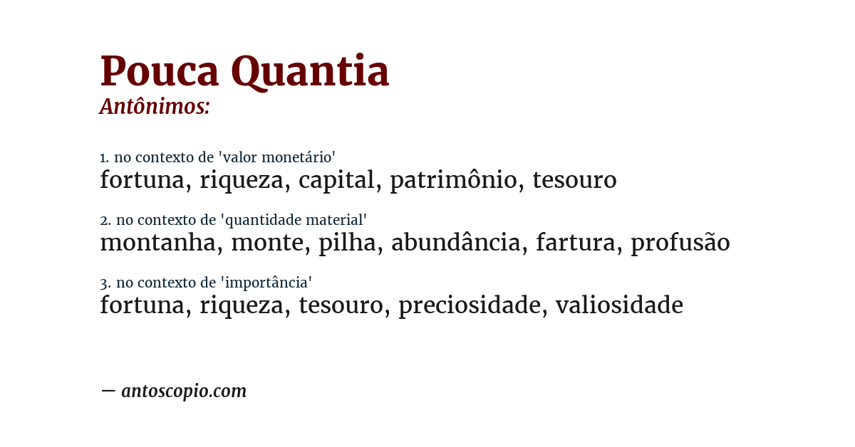 Antônimo de pouca quantia