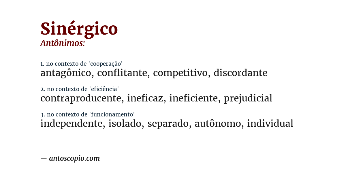Antônimo de sinérgico