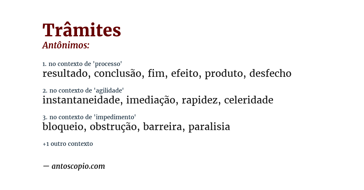 Antônimo de trâmites
