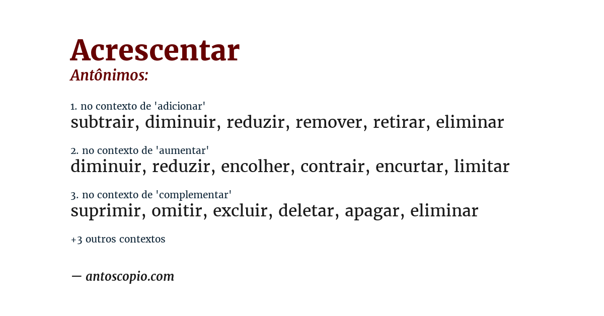 Antônimo de acrescentar