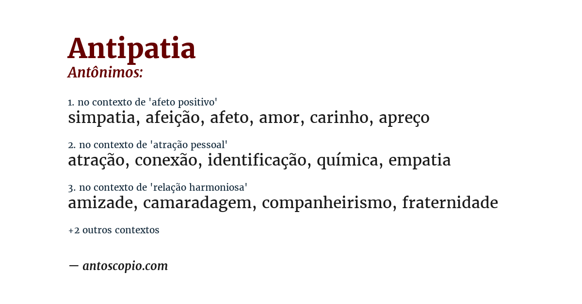 Antônimo de antipatia