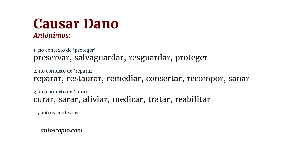 Antônimo de causar dano