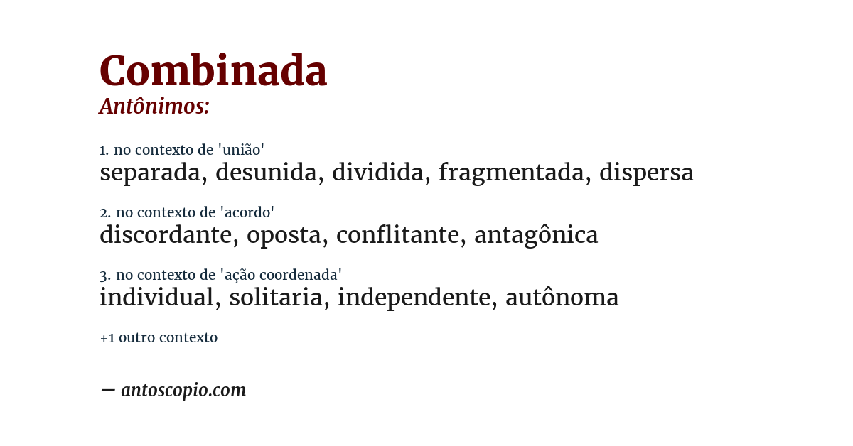 Antônimo de combinada