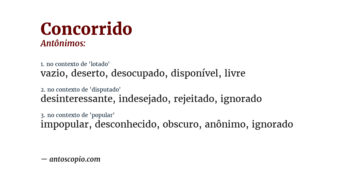 Antônimo de concorrido
