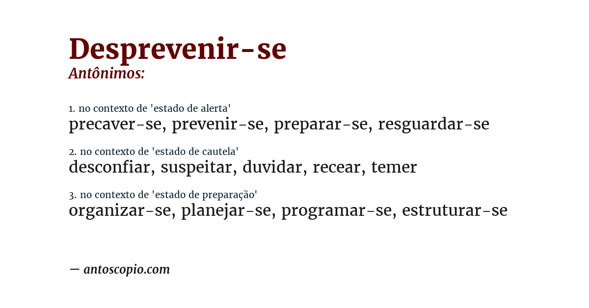 Antônimo de desprevenir-se