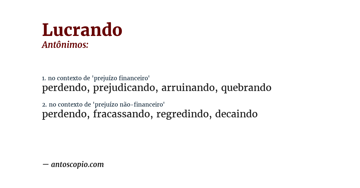 Antônimo de lucrando