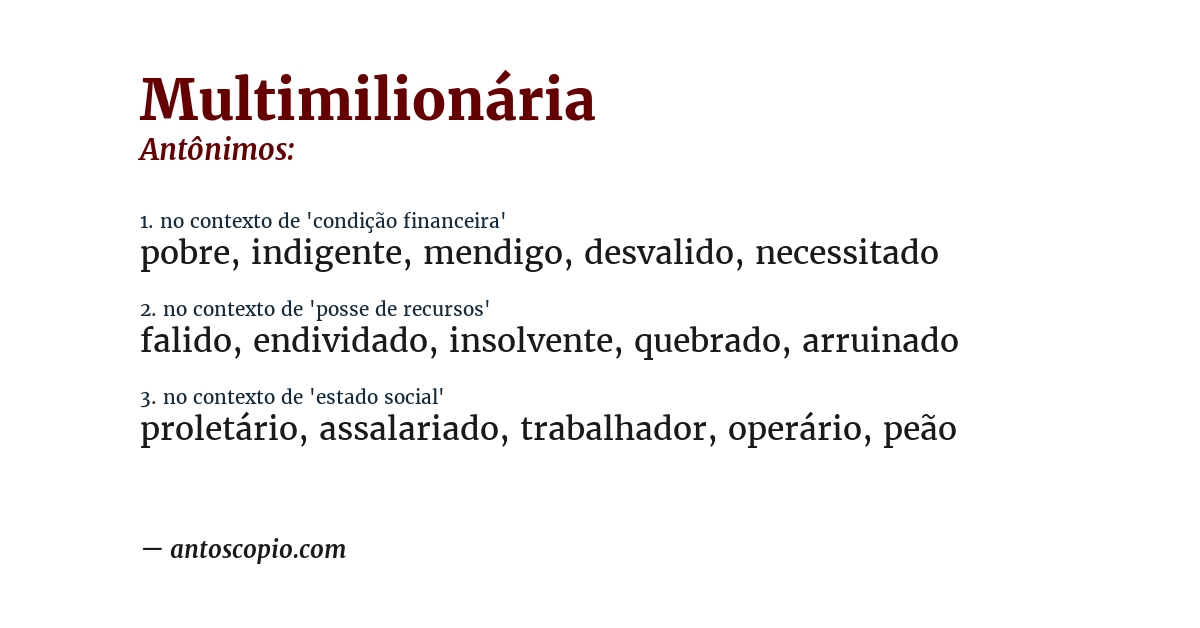 Antônimo de multimilionária
