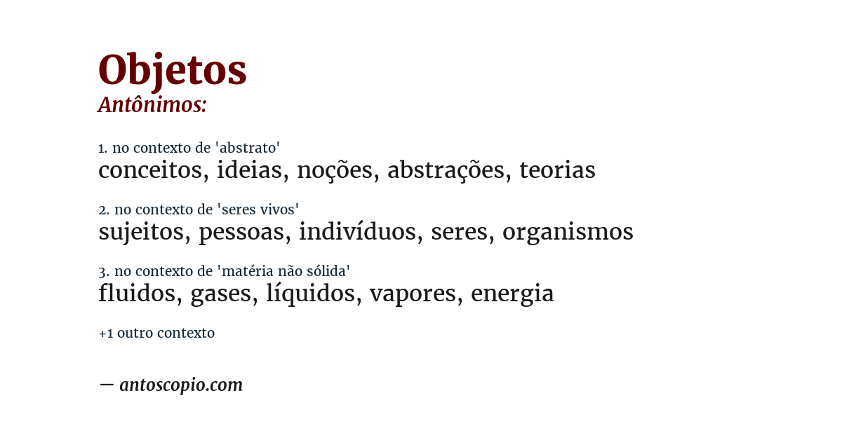 Antônimo de objetos