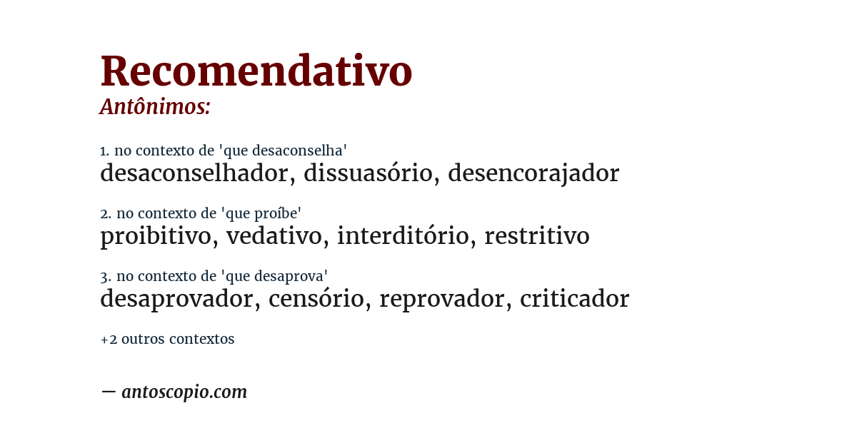 Antônimo de recomendativo