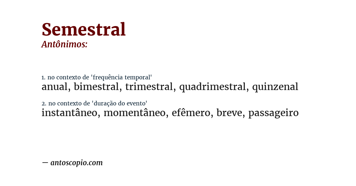 Antônimo de semestral