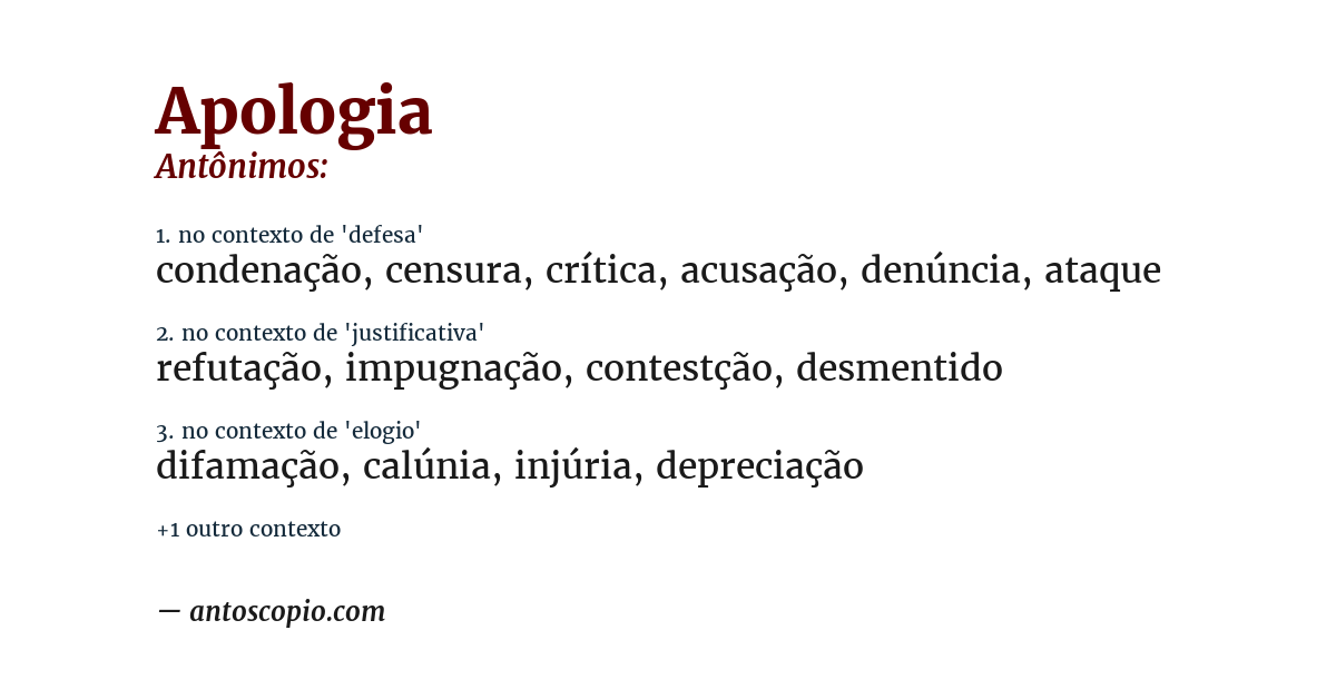 Antônimo de apologia