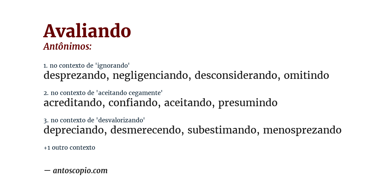 Antônimo de avaliando