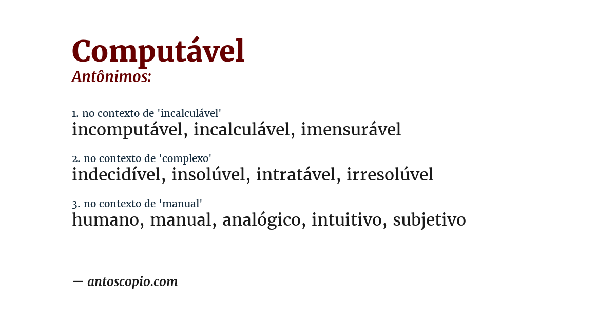 Antônimo de computável