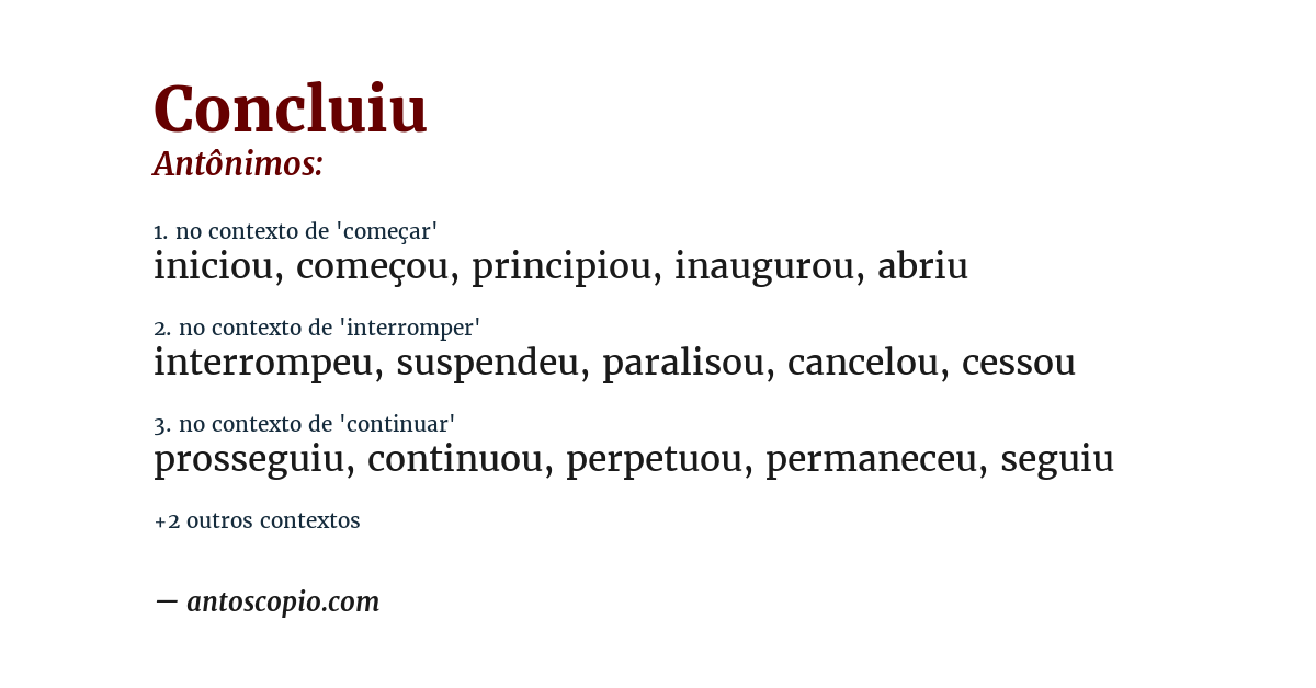 Antônimo de concluiu