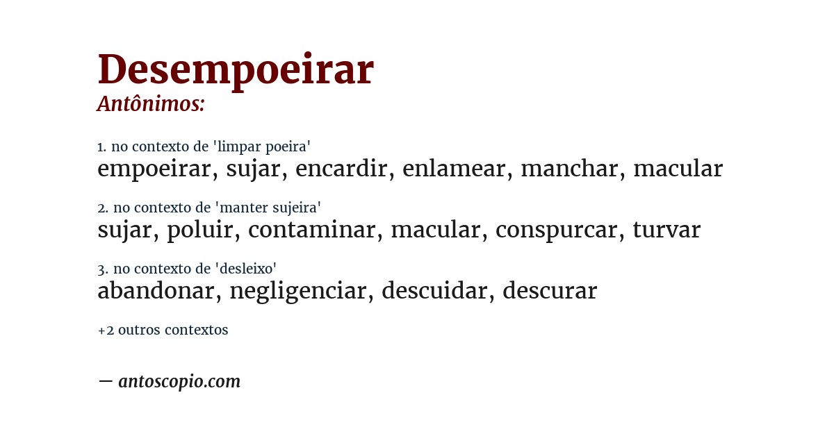 Antônimo de desempoeirar
