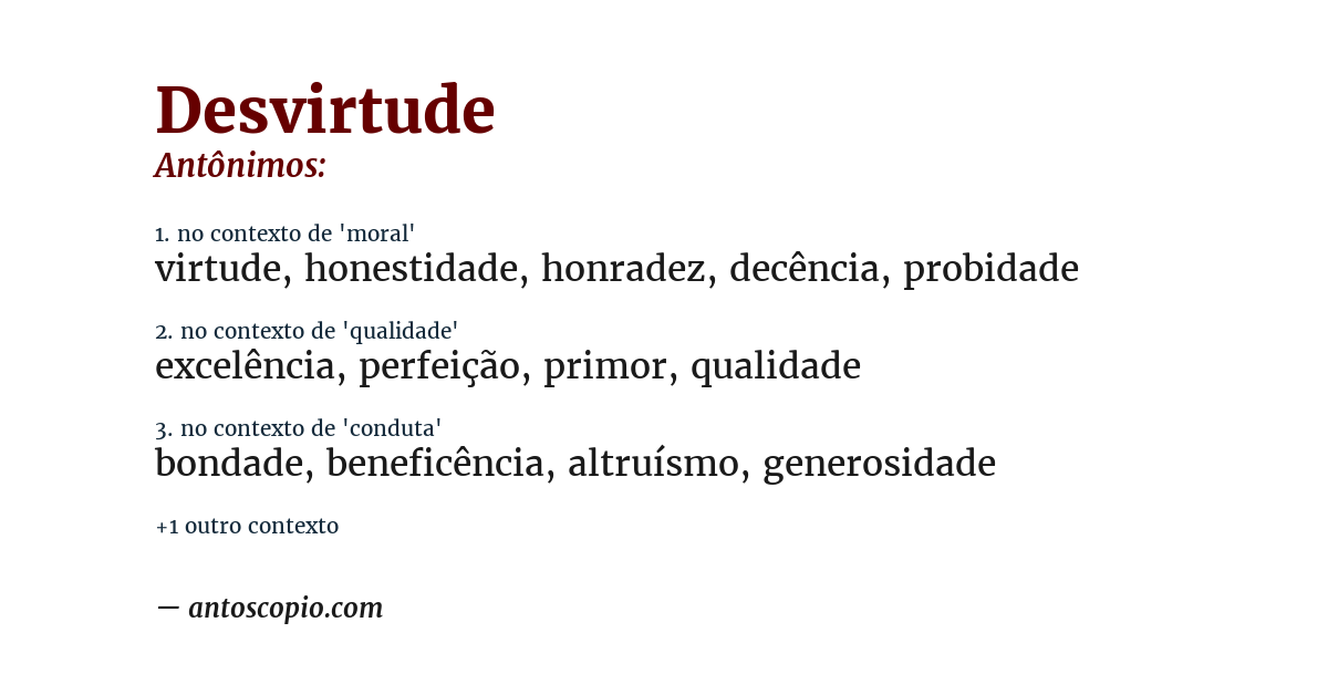 Antônimo de desvirtude