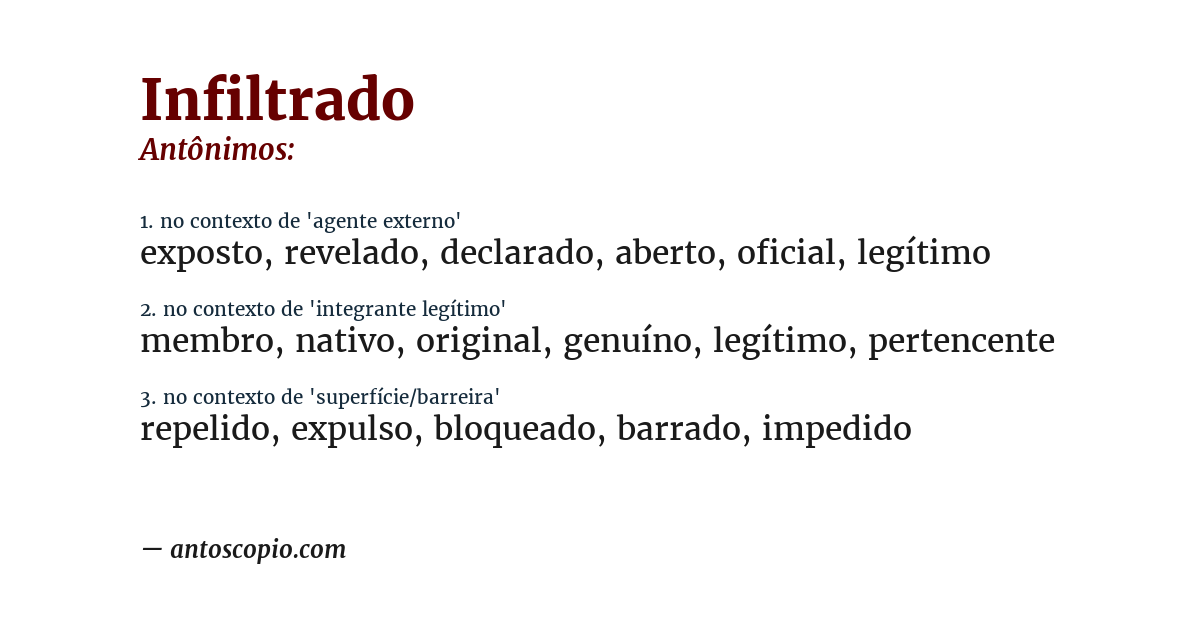 Antônimo de infiltrado