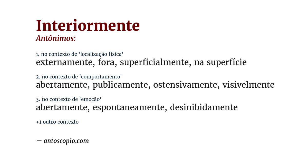 Antônimo de interiormente