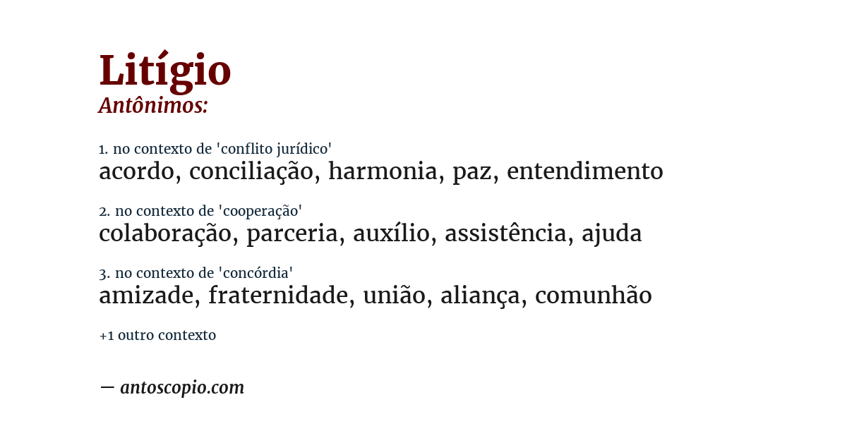 Antônimo de litígio