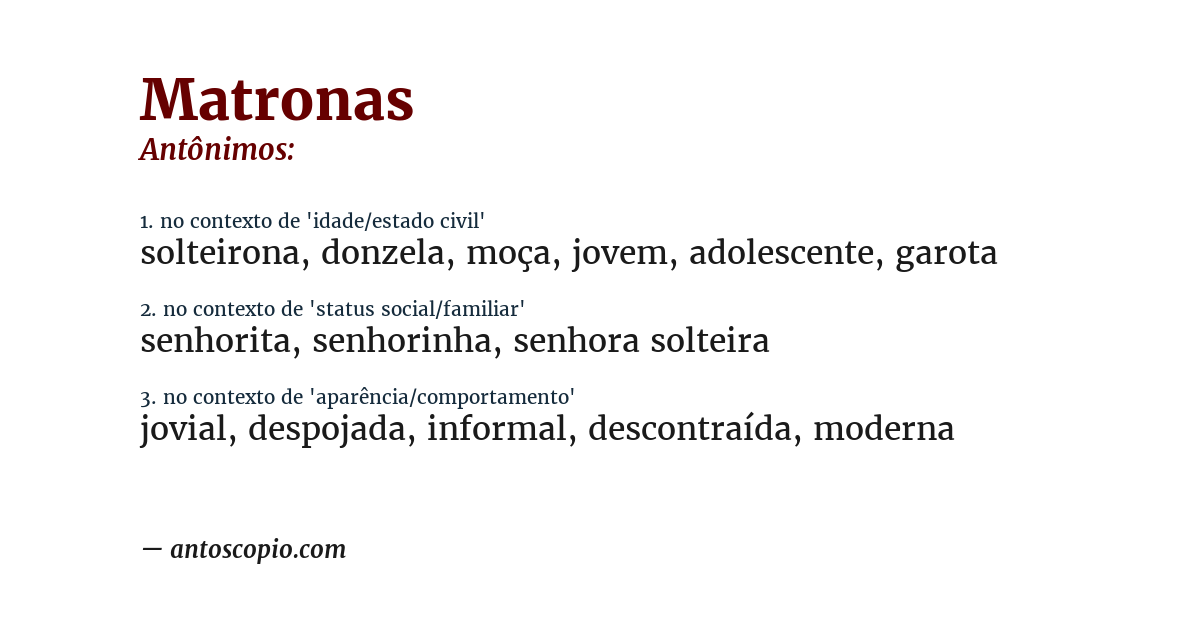 Antônimo de matronas