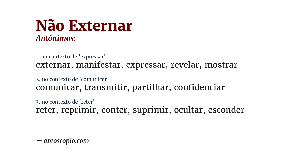 Antônimo de não externar