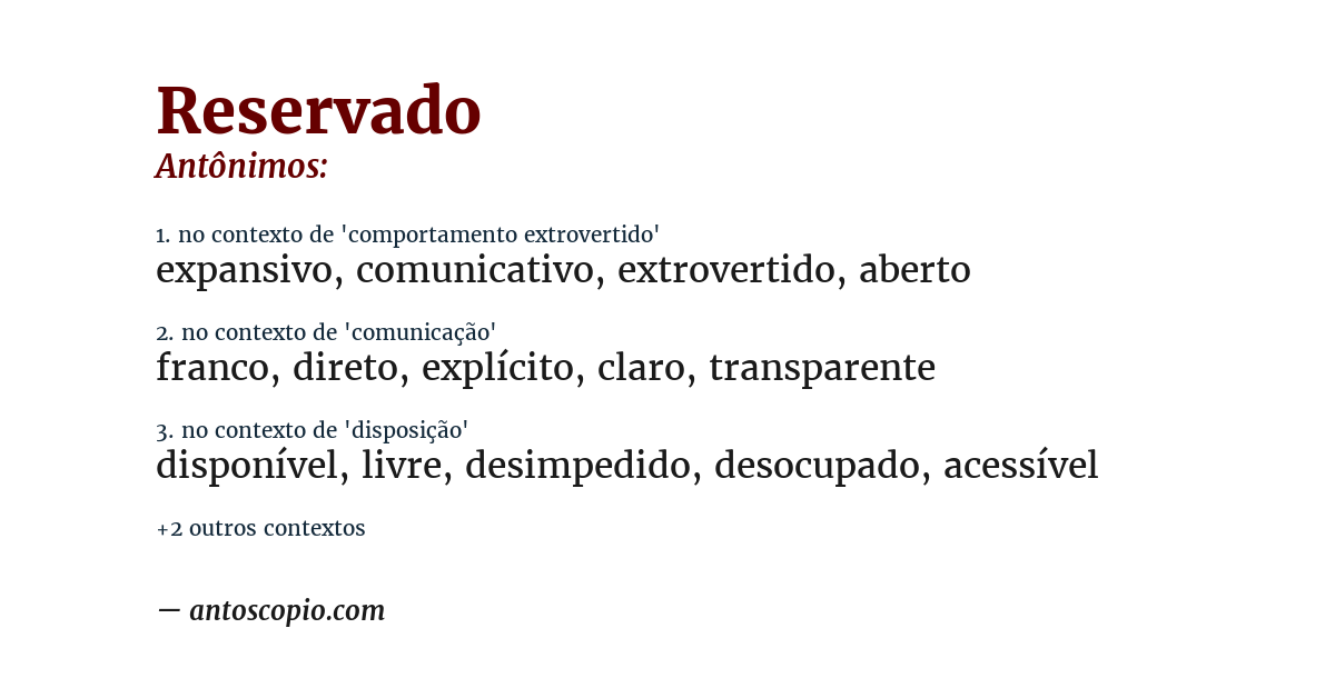 Antônimo de reservado