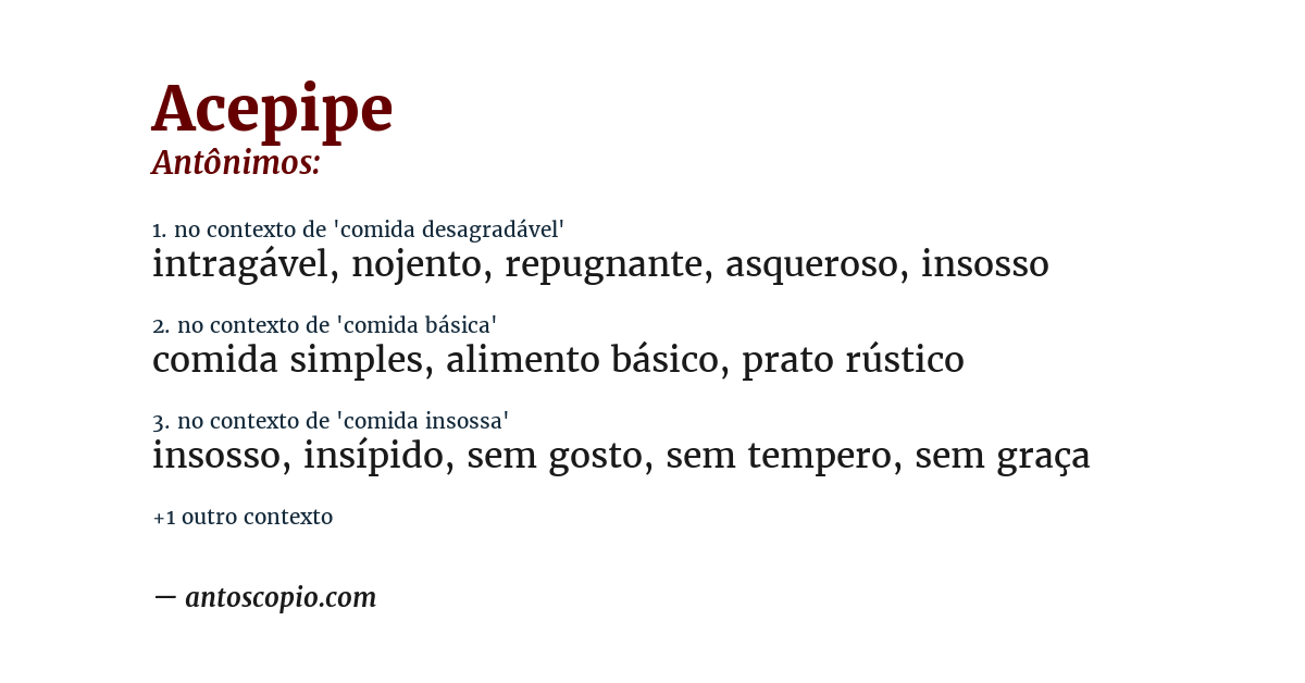 Antônimo de acepipe