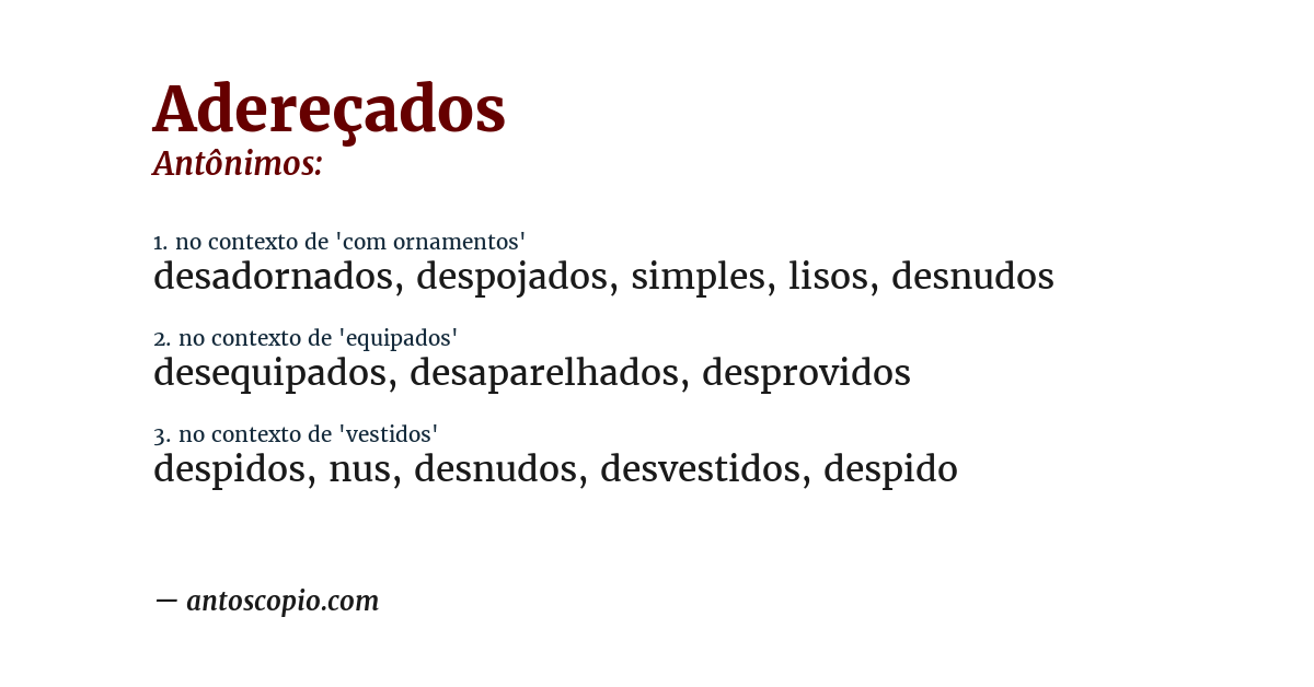 Antônimo de adereçados