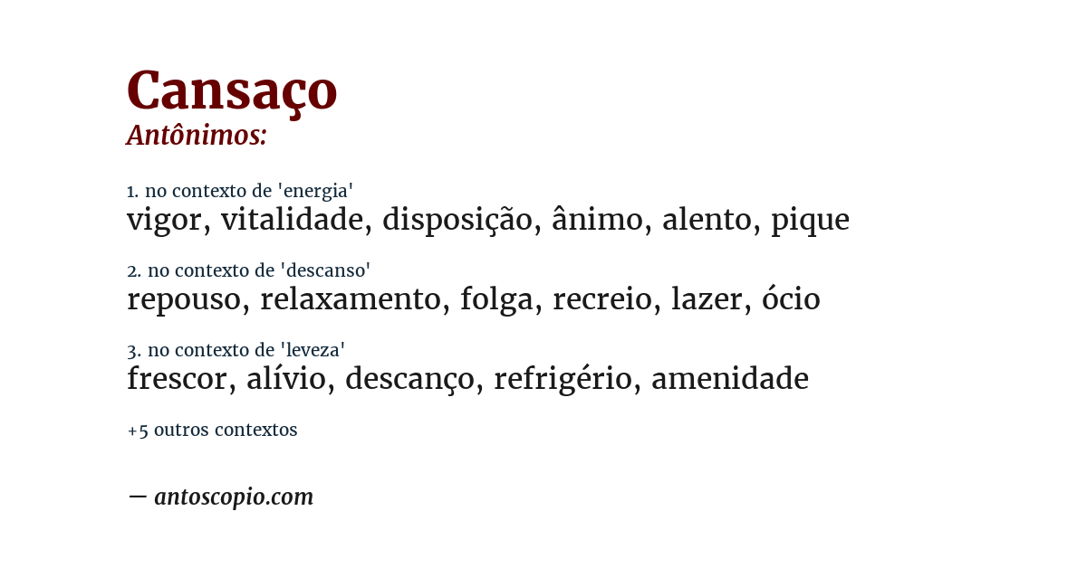 Antônimo de cansaço