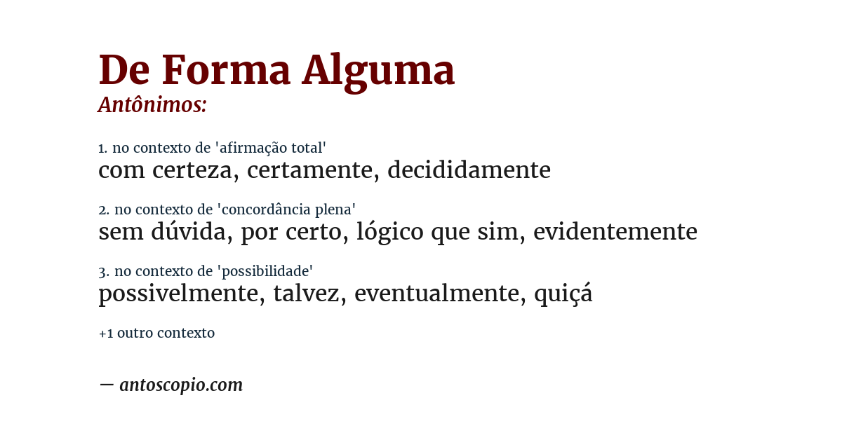 Antônimo de de forma alguma