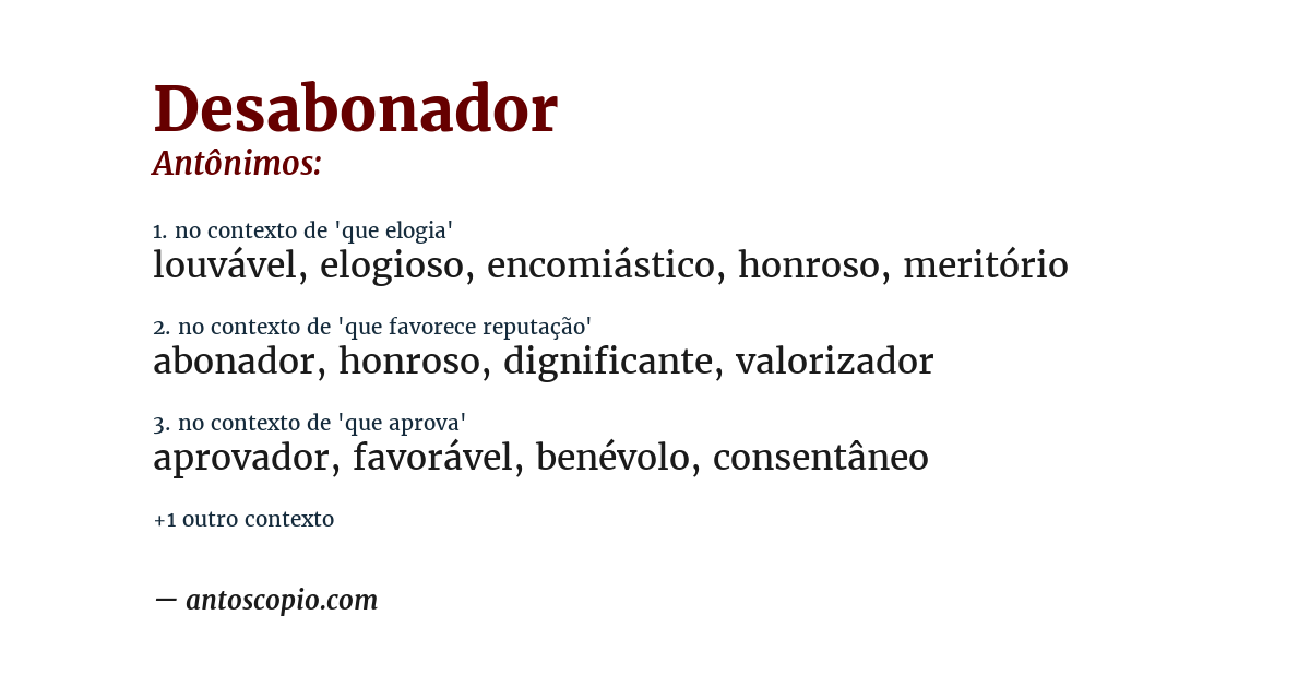 Antônimo de desabonador