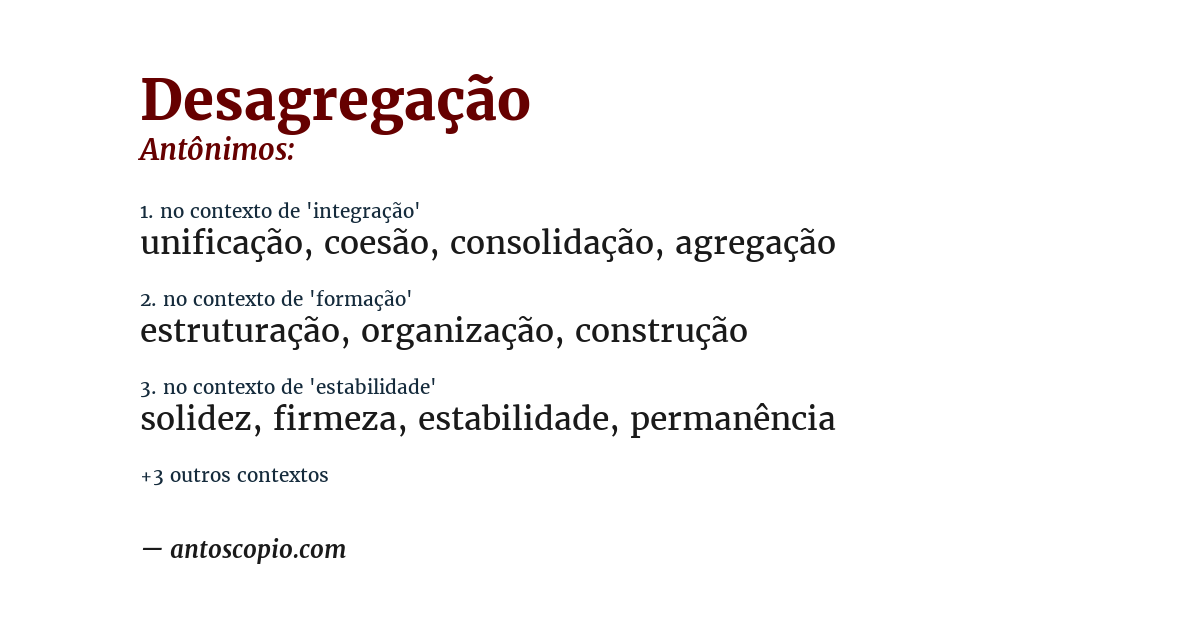 Antônimo de desagregação