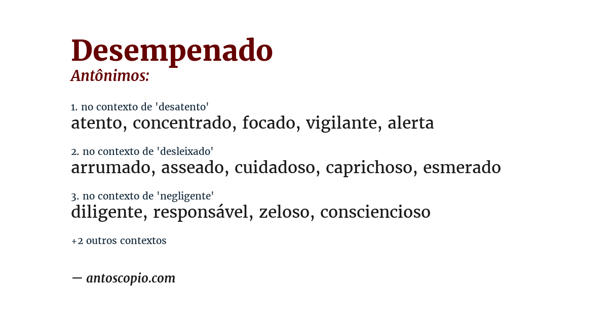 Antônimo de desempenado