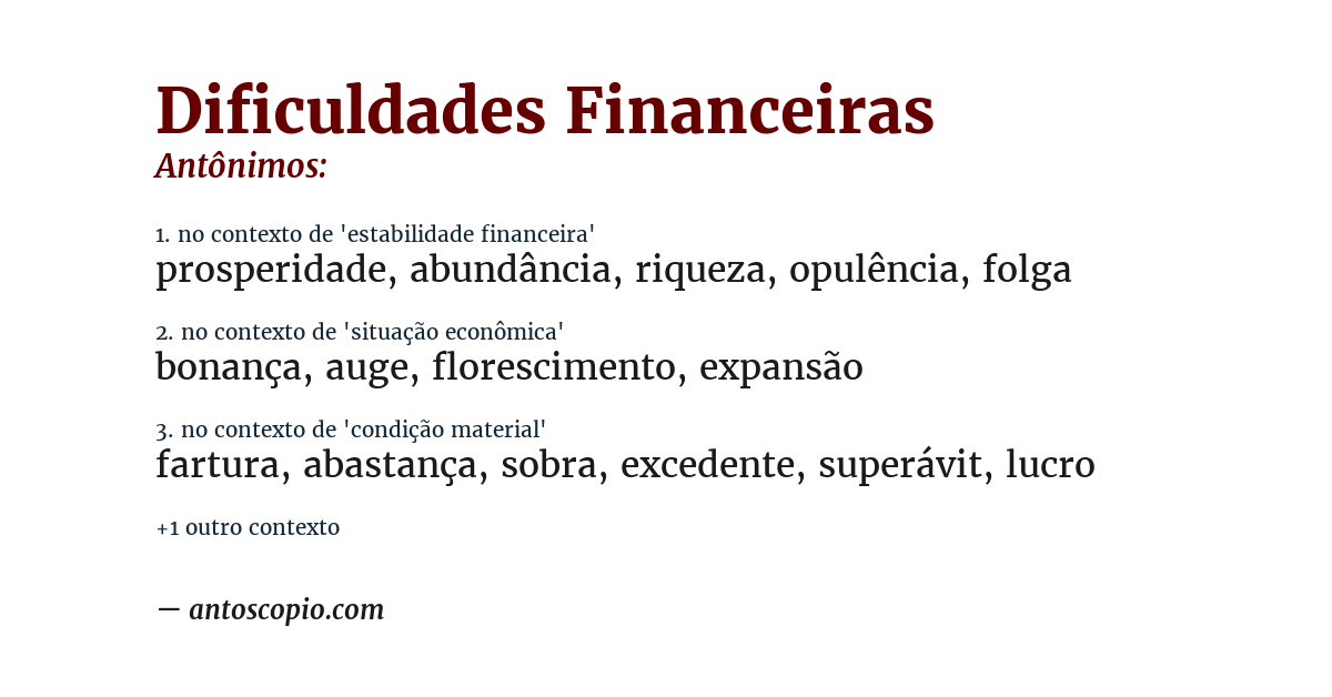 Antônimo de dificuldades financeiras