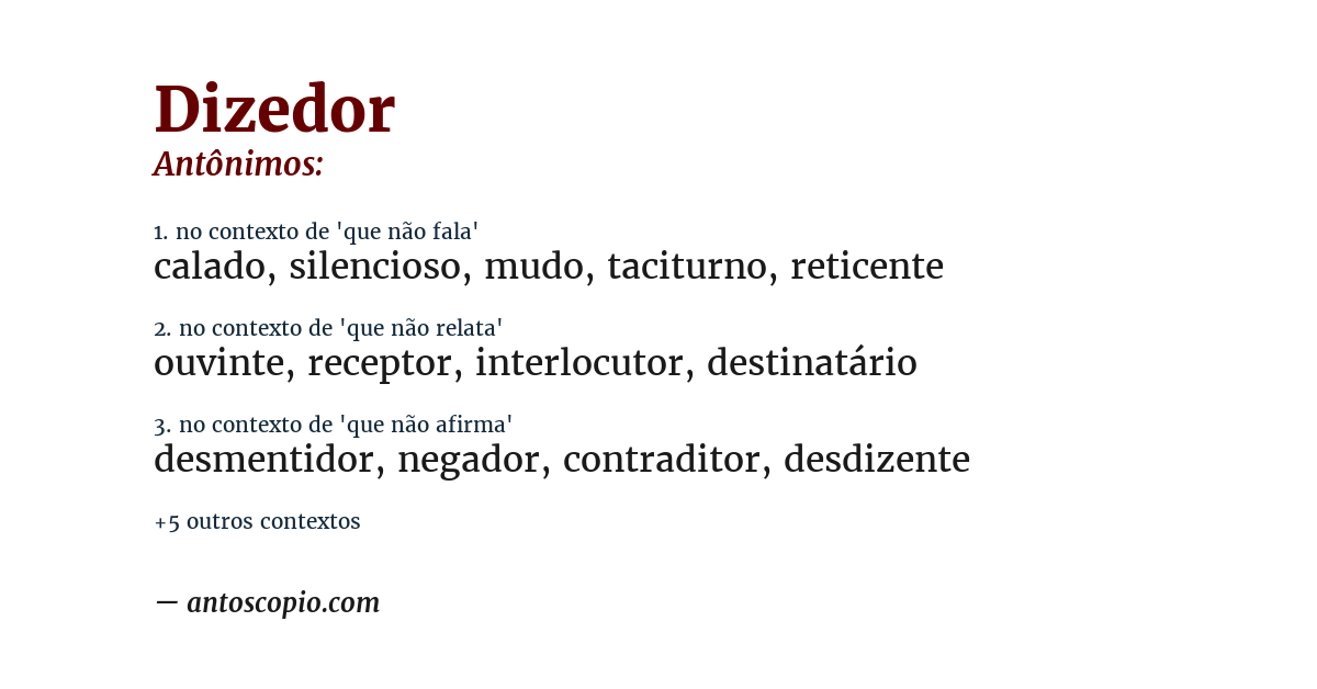 Antônimo de dizedor