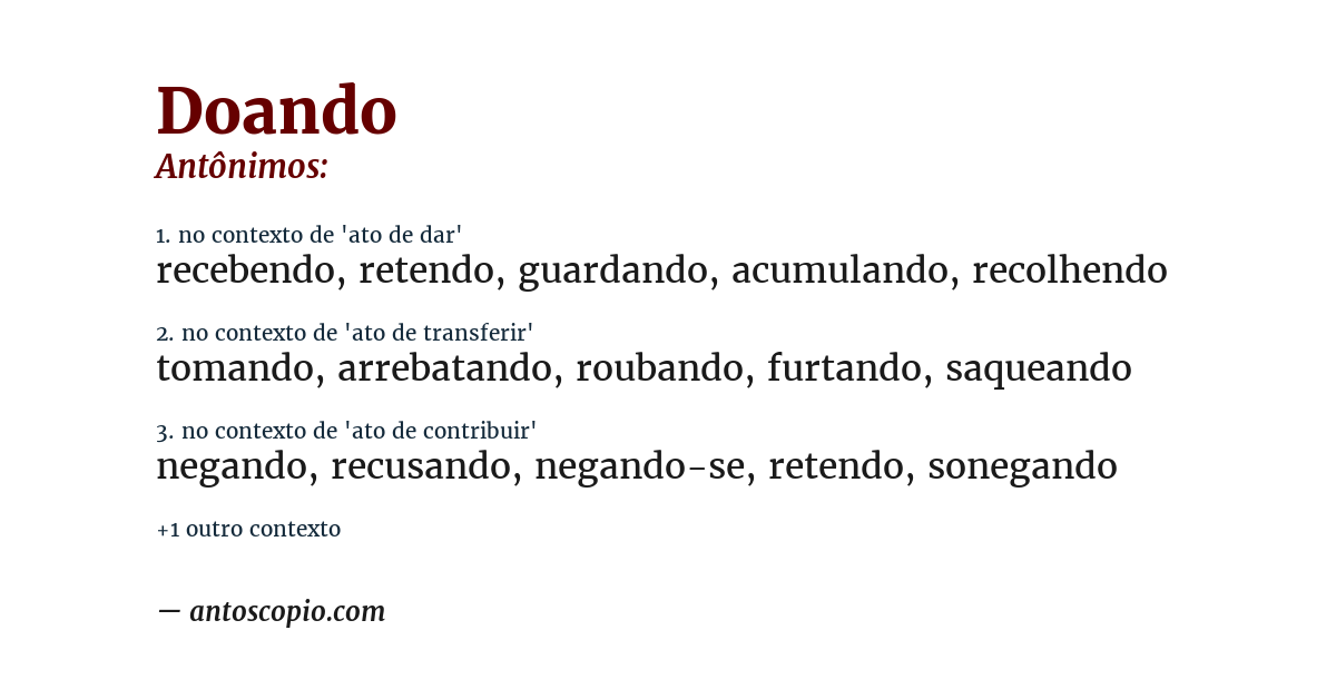 Antônimo de doando