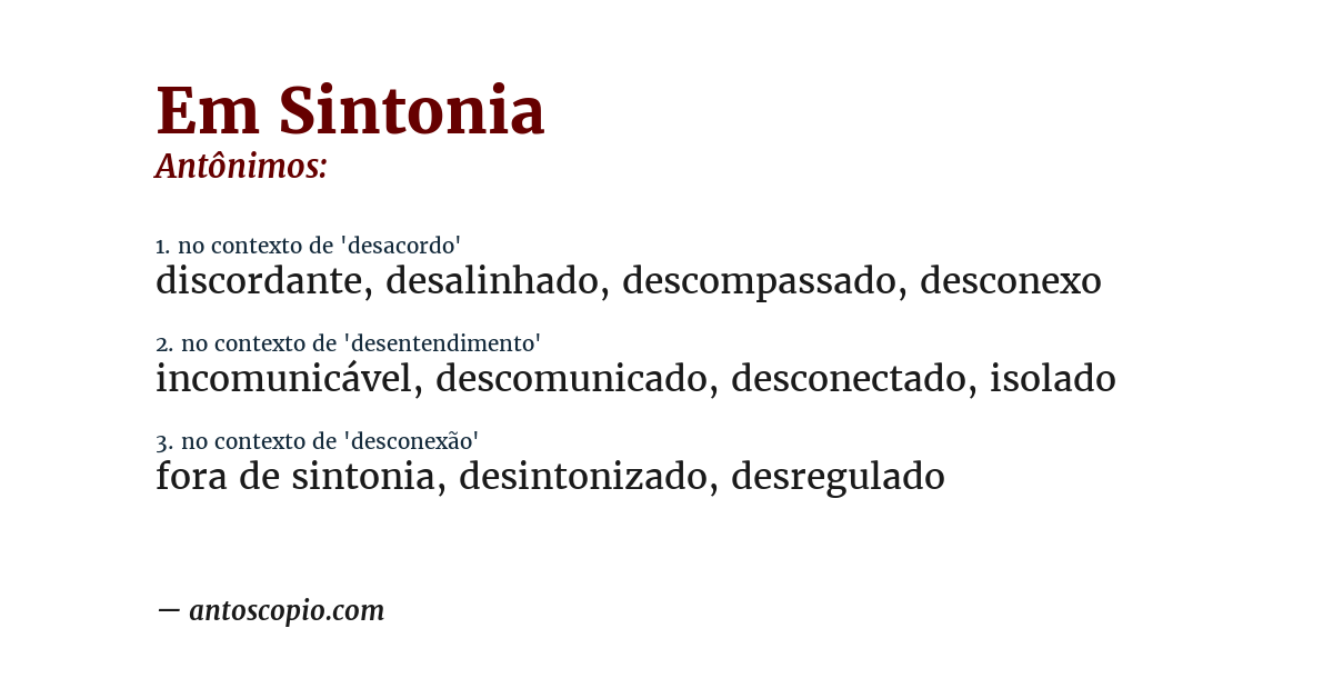 Antônimo de em sintonia