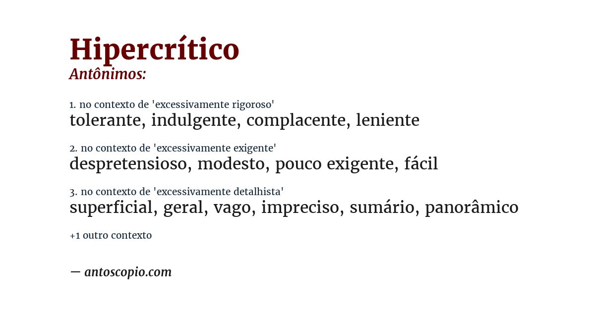 Antônimo de hipercrítico
