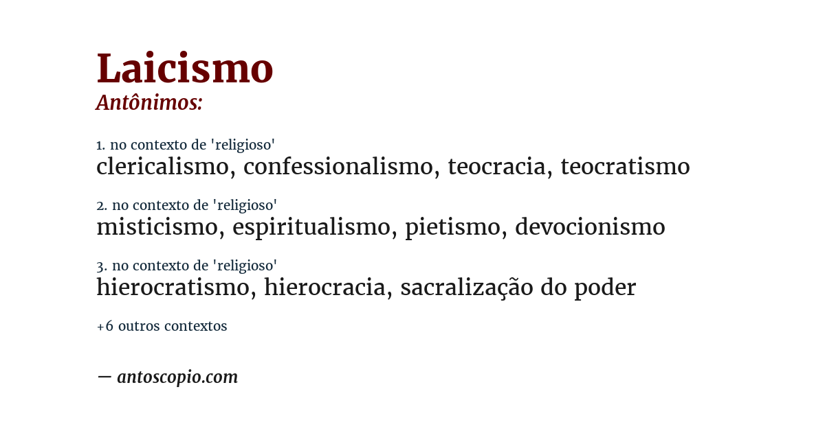 Antônimo de laicismo