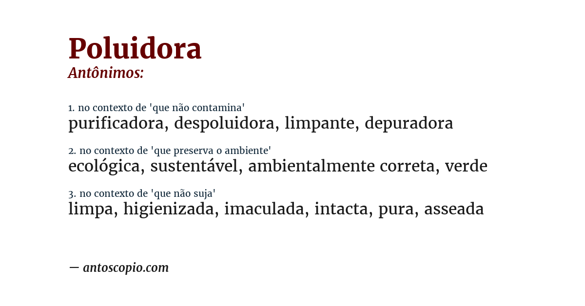 Antônimo de poluidora