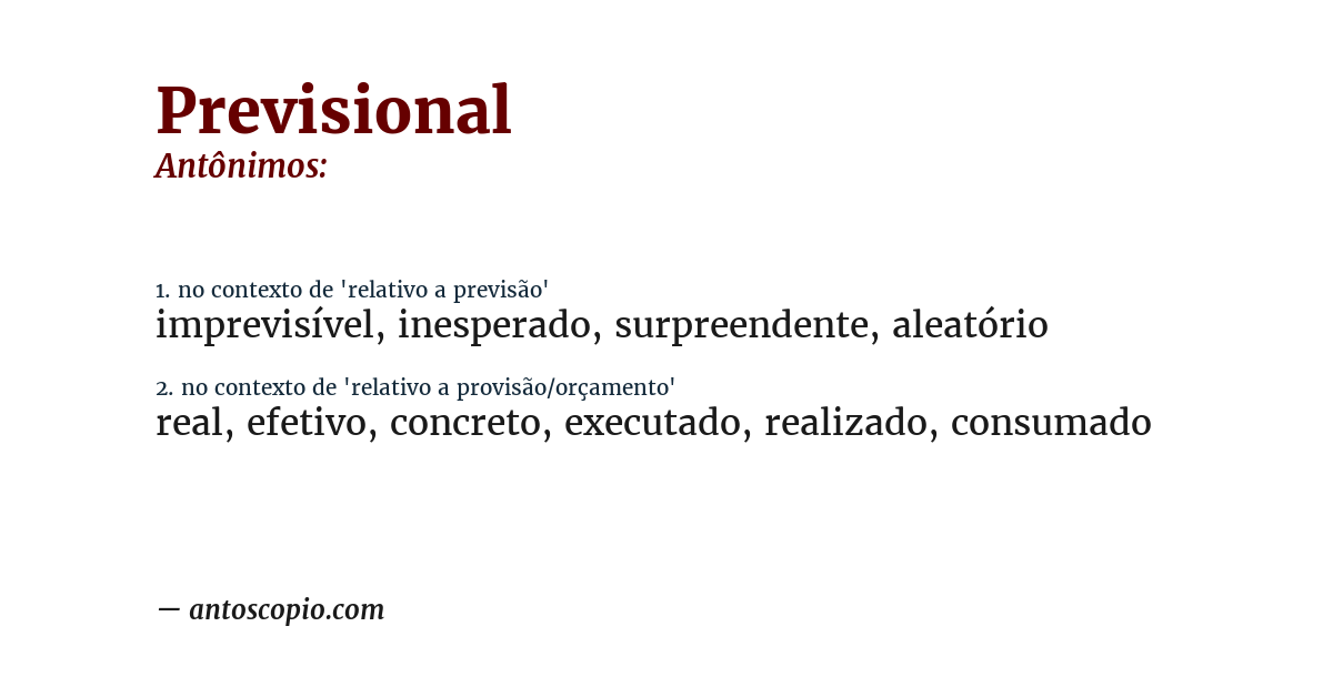 Antônimo de previsional