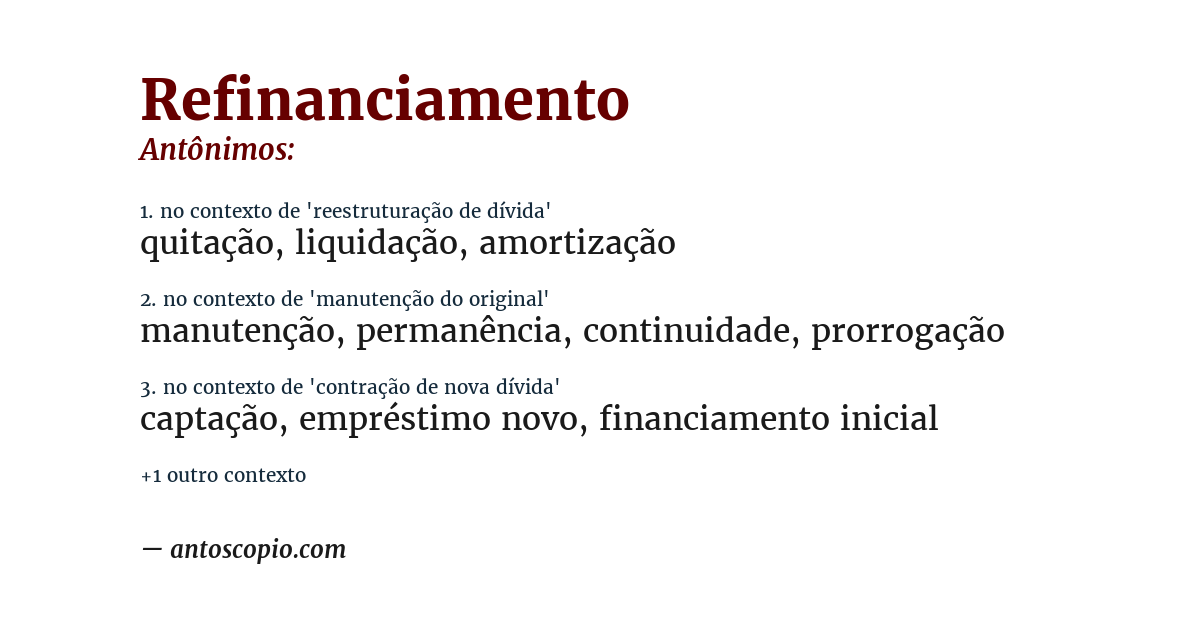 Antônimo de refinanciamento