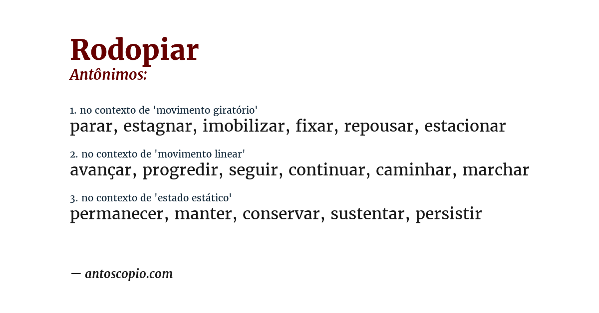 Antônimo de rodopiar