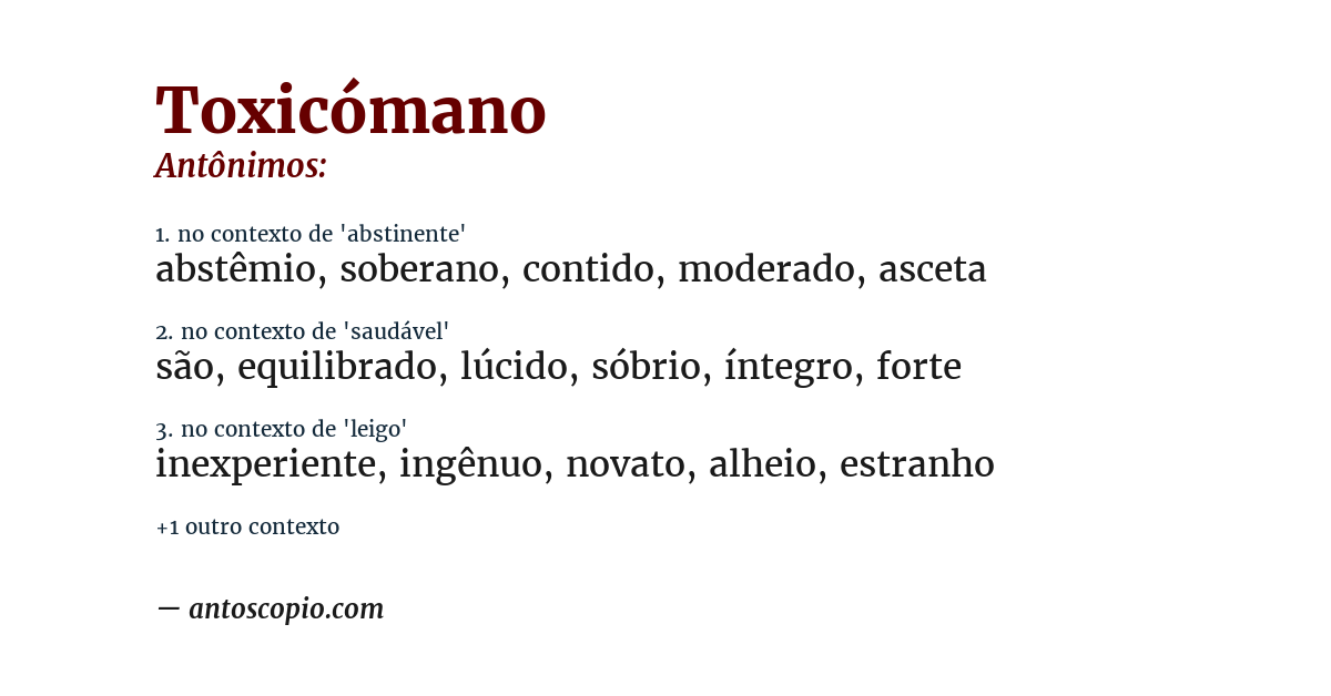 Antônimo de toxicómano