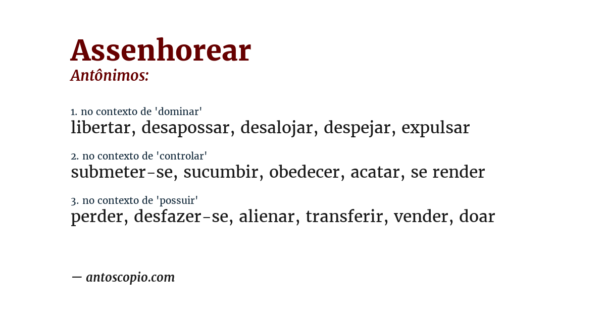 Antônimo de assenhorear